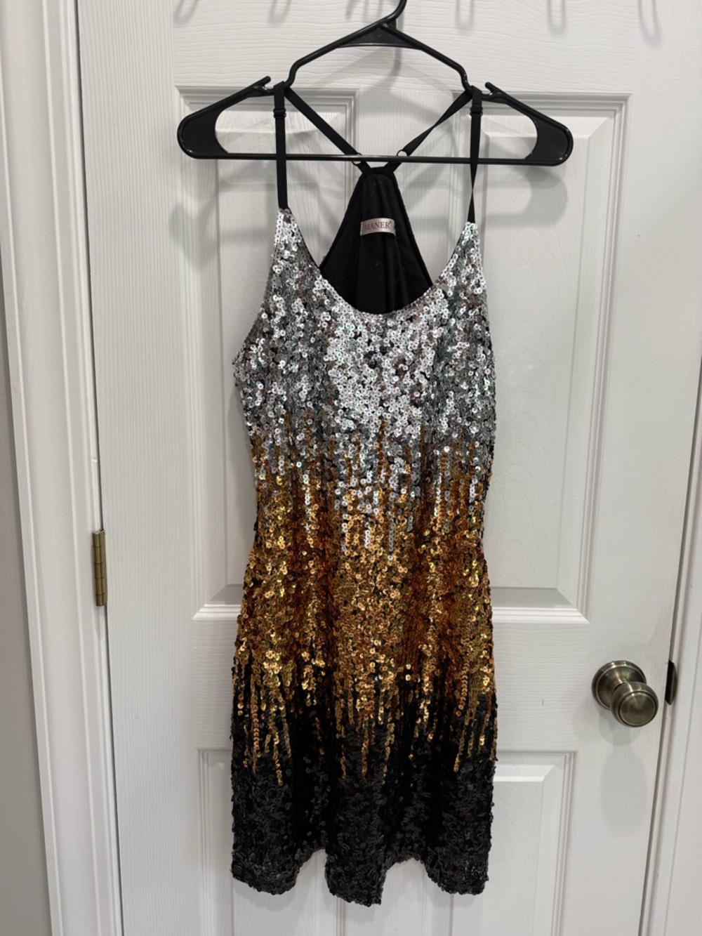 Sequin Ombre Mini Dress in Silver, Gold & Black Medium